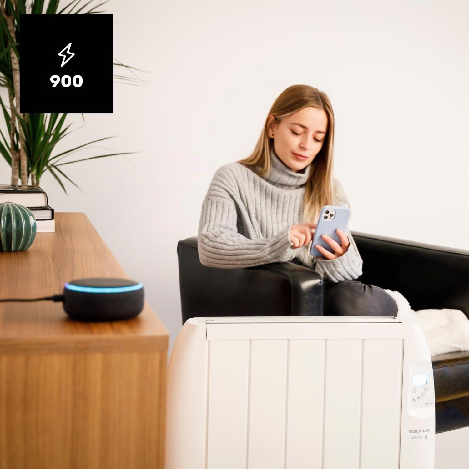 Taurus - Emisor Térmico WIFI Malbork Connect 900W | 3 Modos + Temperatura Ajustable | Ruedas + Soporte | Radiador Eléctrico APP Alexa Google Home | Apto Baños IP24 | Pantalla LCD | 10m2 | 58x53.5x8