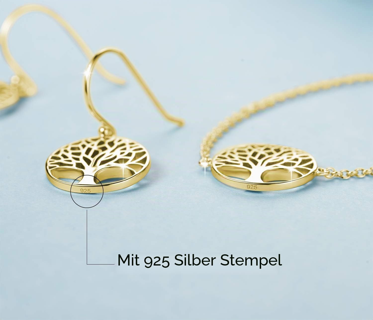 Baum des Lebens Ohrringe für Damen Mädchen Kinder Hänged Ohrhänger 925 Sterling Silber - Durchmesser: 15 mm