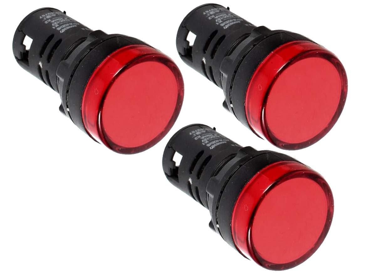 Royal Apex LED Pilot Panel Indicator Lamp | LED Voltage Indication Panel Light Warning Light (Pack of 3, Red)