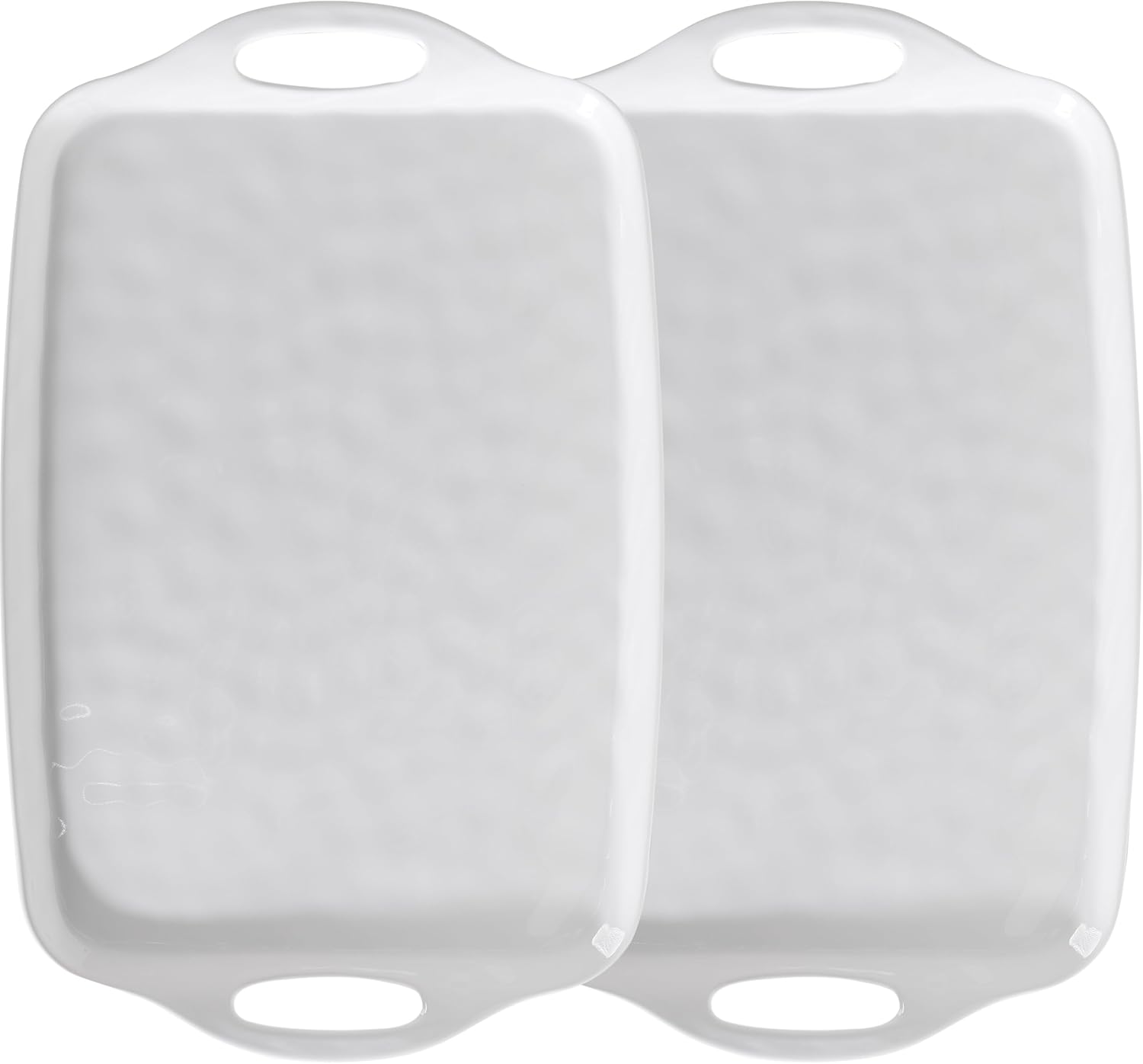 Large Serving Tray with Handles,19”x12” Large Rectangular Melamine Serving Platters Set of 2, Kitchen Food and BBQ ServingTray,Dishwasher Safe, Bright White Solid White