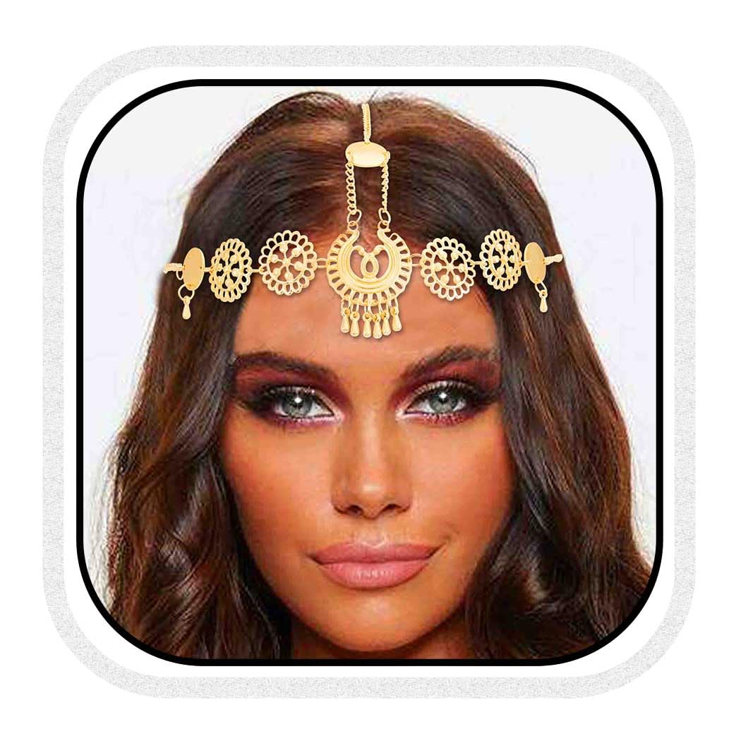 Fashband Boho Head Chain Gold Vintage Headpiece Water Drop Tassel Hair Accessories Festival Headband for Women(A)