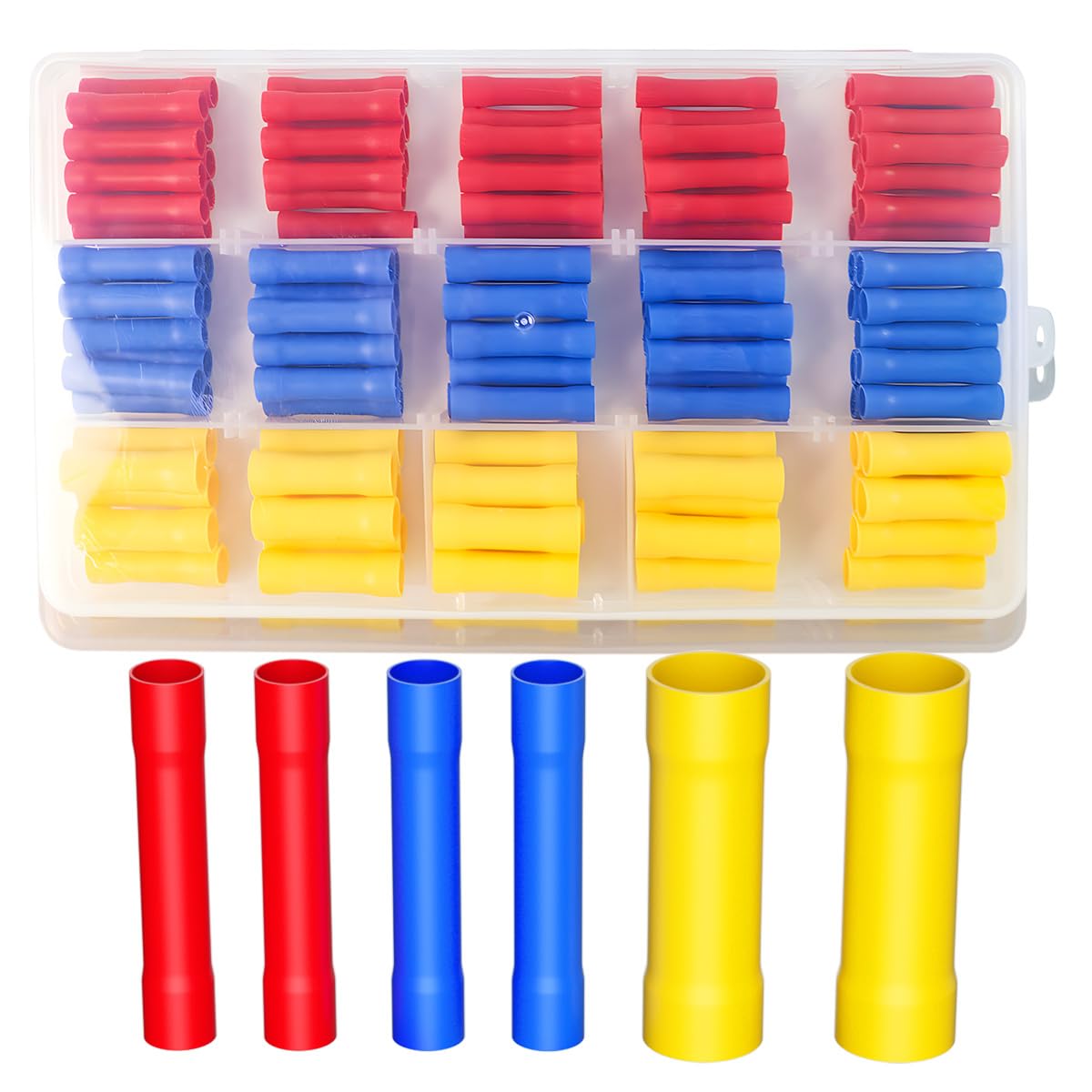 Butt Splice Crimp Connectors Kit, 22-10AWG Butt Splice Connectors Assorted Insulated Electrical Straight Wire Terminal Connectors 120Pcs (with Storage Box)