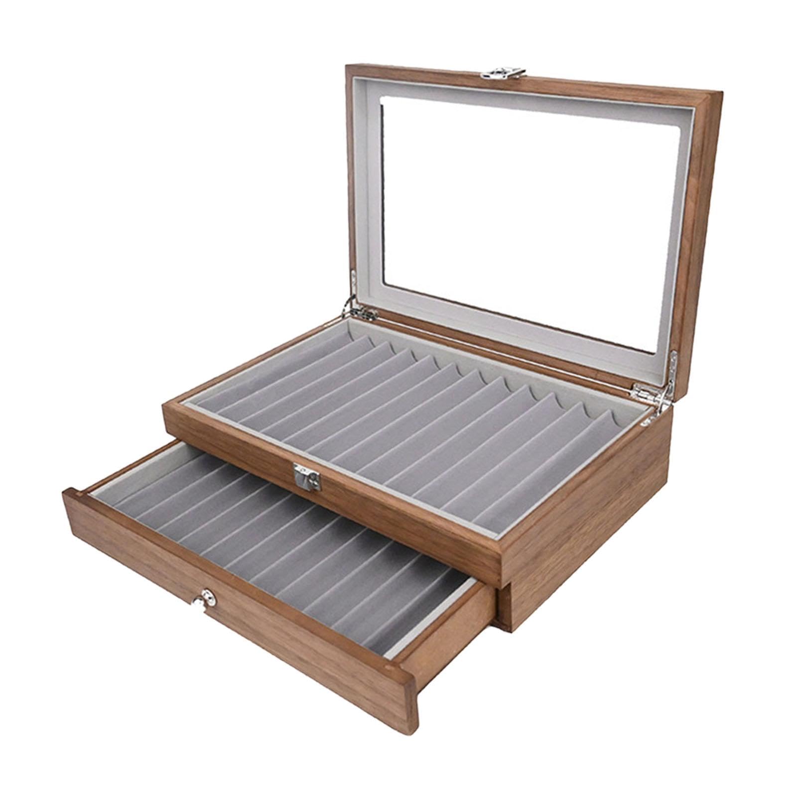 Stiftebox Aus Holz mit Glasdeckel, Aufbewahrungsbox für Füllfederhalter, Füllfederhalter Etui mit 23 Fächern – Ideales Geburtstagsgeschenk