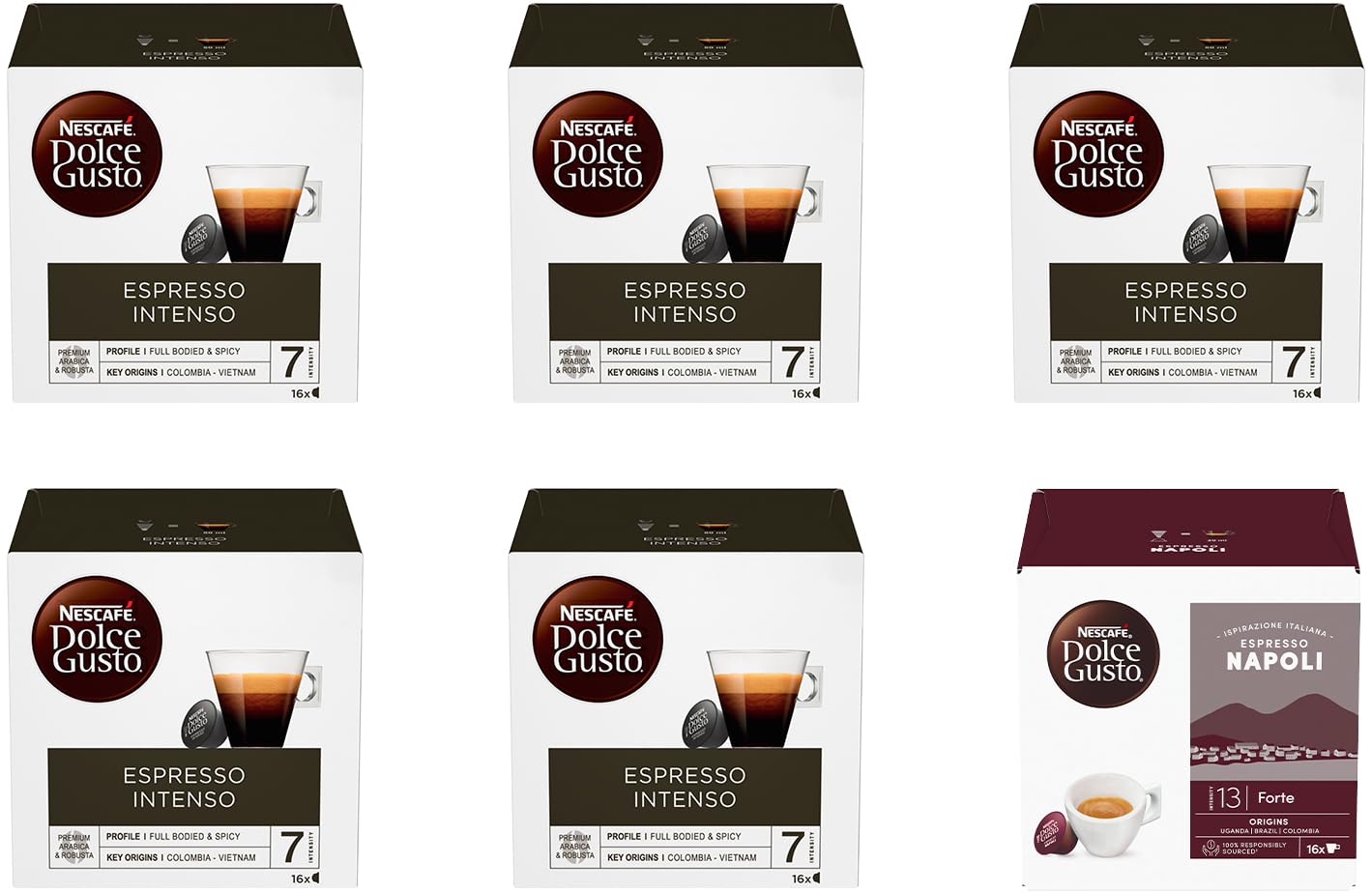 Nescafé Dolce Gusto Espresso Intenso 5 verpakkingen espresso napoli 1 verpakking koffie (96 cápsulas)
