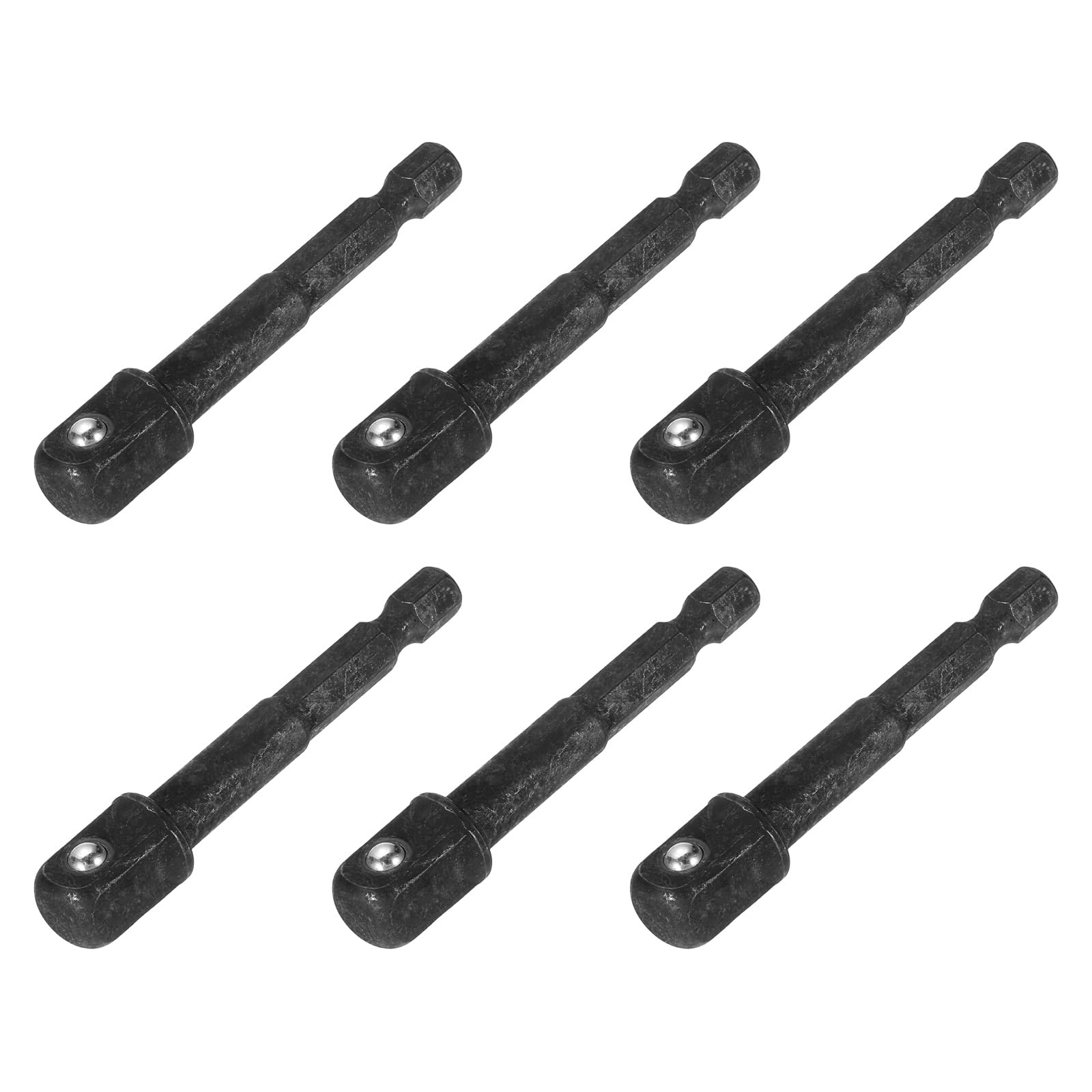 sourcing map 6pcs Impact Socket Adapter 3/8" Square Drive 1/4" Hex Shank 2.6" Long Extension Bit for Axle Nut Driver Drill Socket Sets, Black