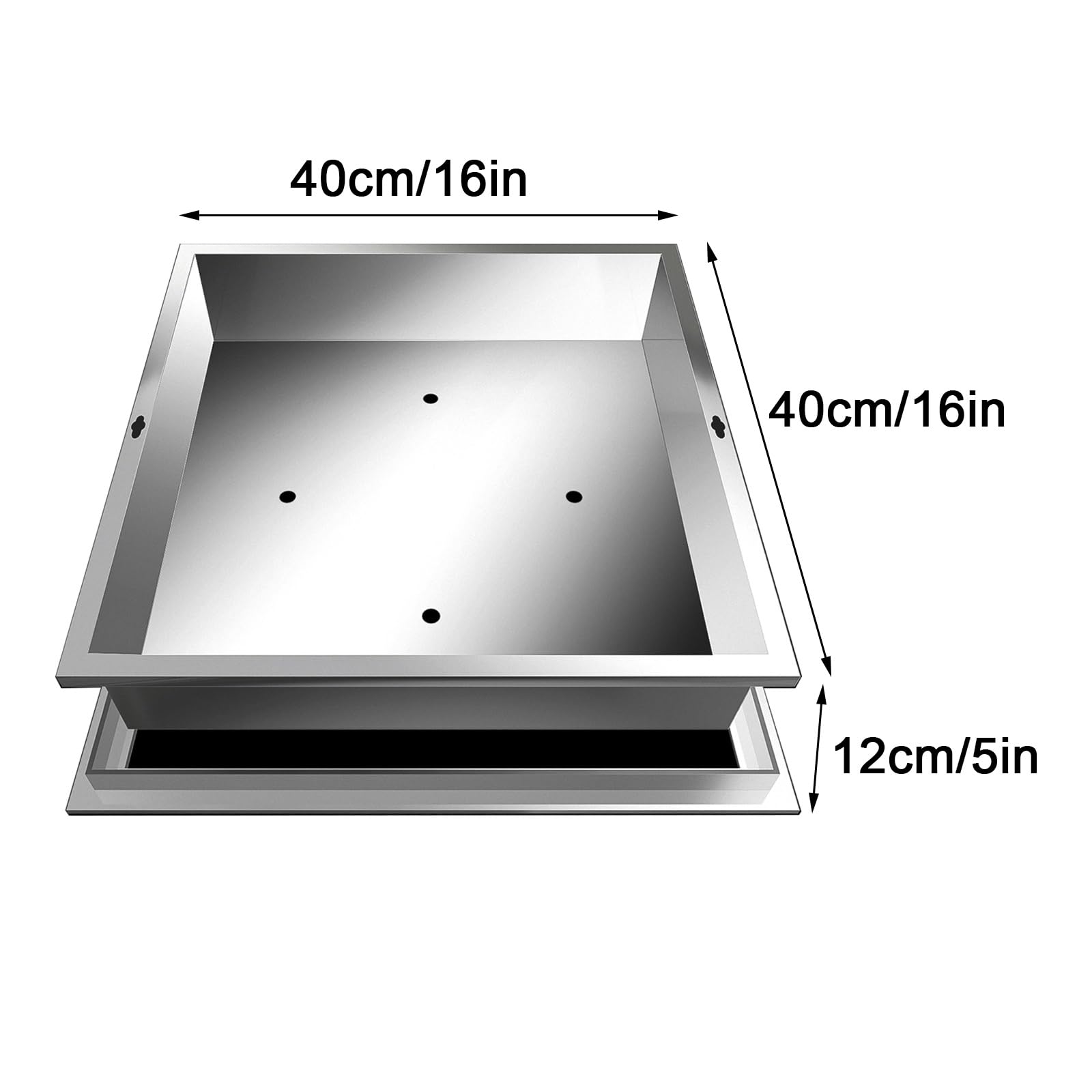 Quadratische Lichtschachtabdeckung, 40 x 40 x 12 cm, schlankes Design, perfekt für Wege, Parks und Höfe. Versteckte Entwässerungslösung, Outdoor-Zubehör.