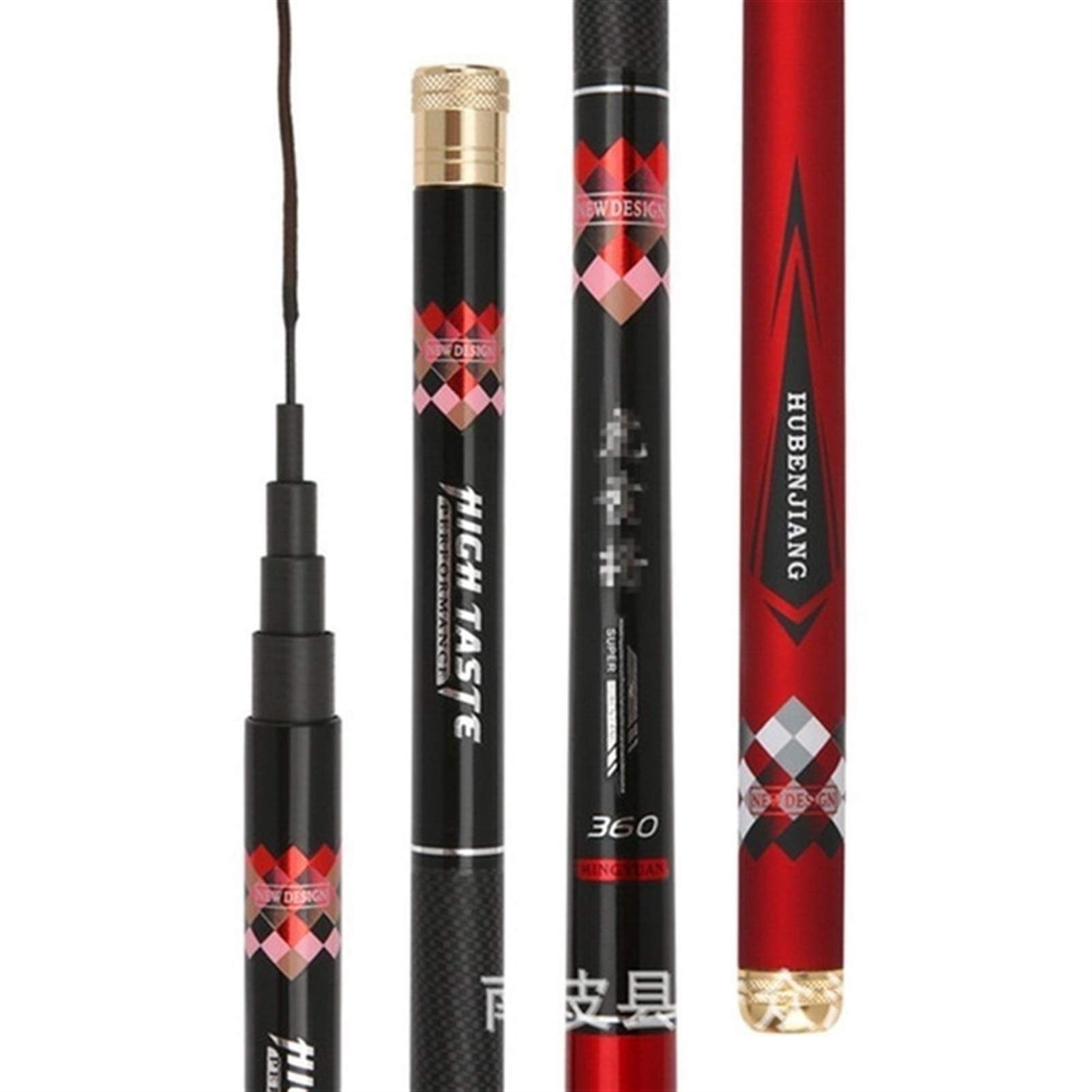 Caña de Pescar con Mosca Super Hard Potente Pesca Mano Polo Telescópica Varilla De Fibra De Carbono De La Carpa De Agua Dulce Fishing3.6m, 4,5 M, 5,4 M, 6.30mVboni Caña de Pescar Manual de Carbono(Red