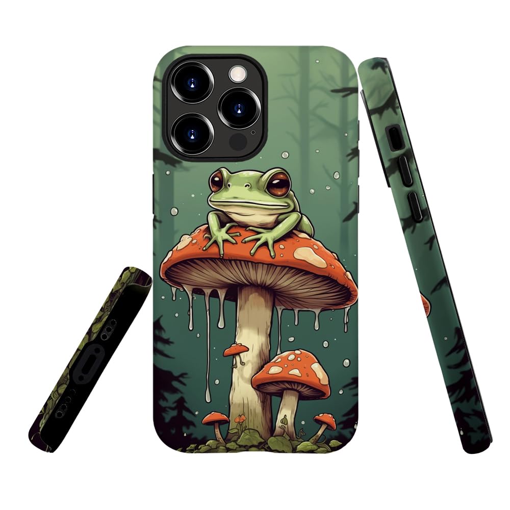 kiritfox Case Compatible with iPhone 16 Pro Max,Hybrid 2-Layer Hard Shell,Shockproof Soft for Girl Women,Cute Frog Mushroom Forest
