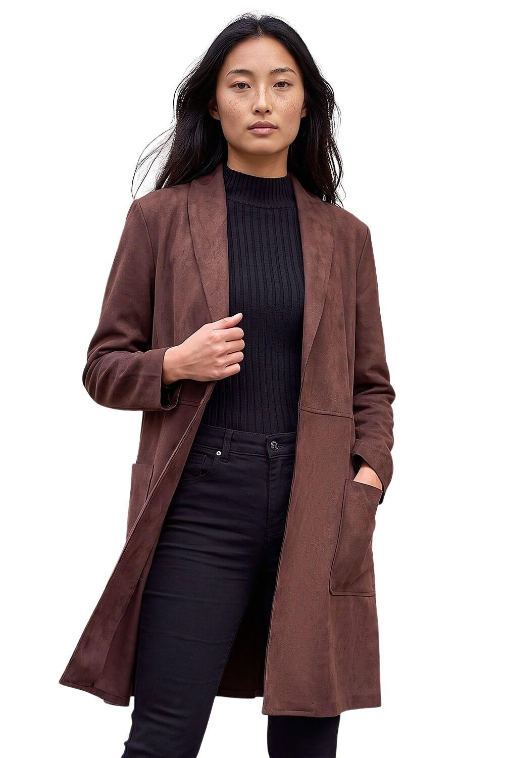 Roman Women's Petite Faux Suede Pocket Jacket in Chocolate | Size: 12