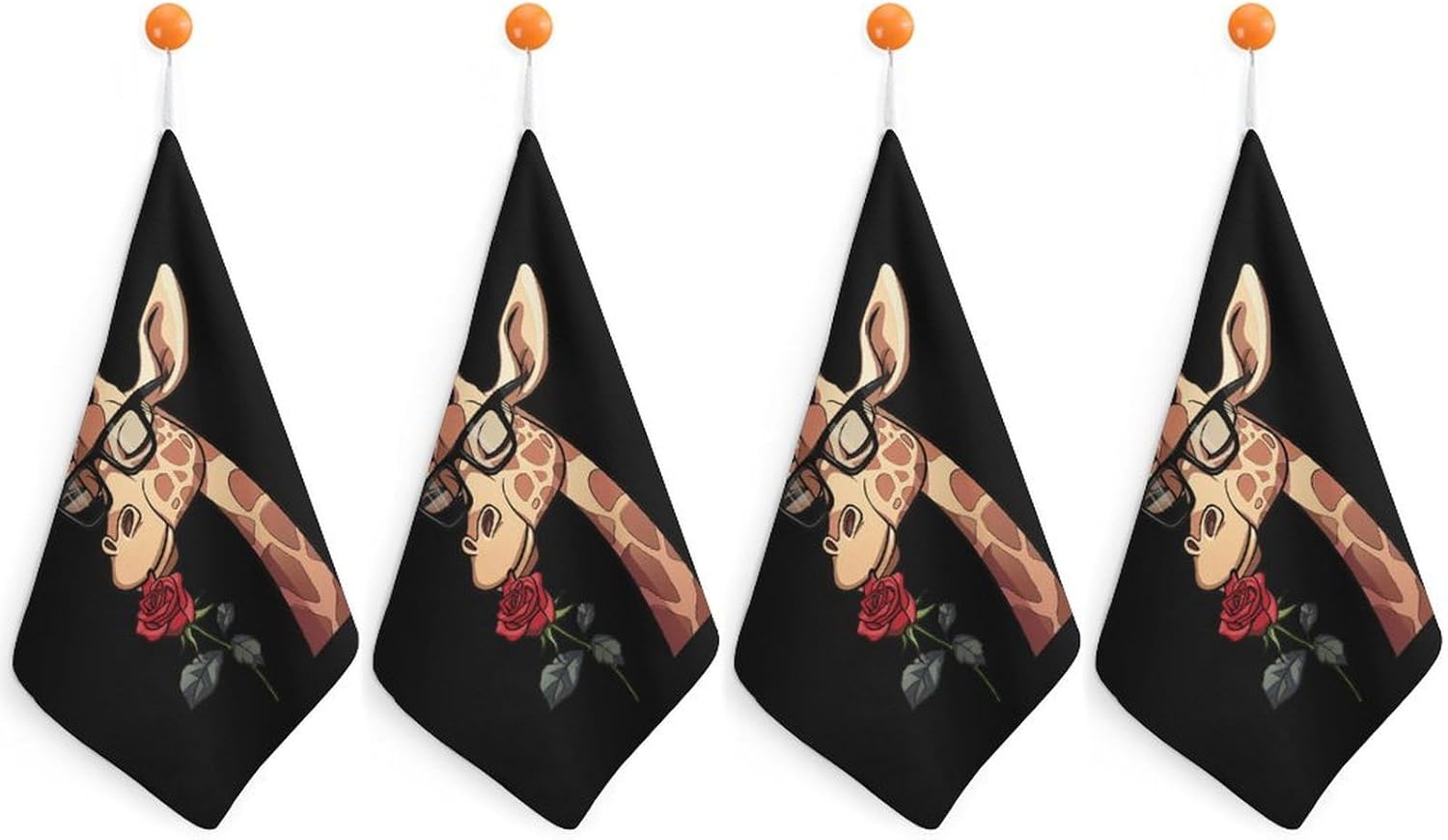 Animal Glasses Giraffe Flowers Roses Hand Towels for Bathroom Kitchen Towels Small Towel Handkerchiefs with Hanging Loop 4PCS