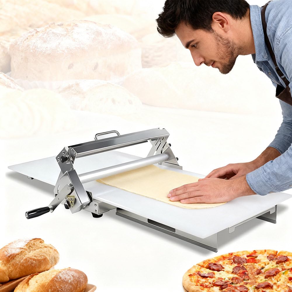 Máquina de laminación manual de masa con grosor ajustable, equipo de panadería de acero inoxidable para una preparación eficiente de la masa