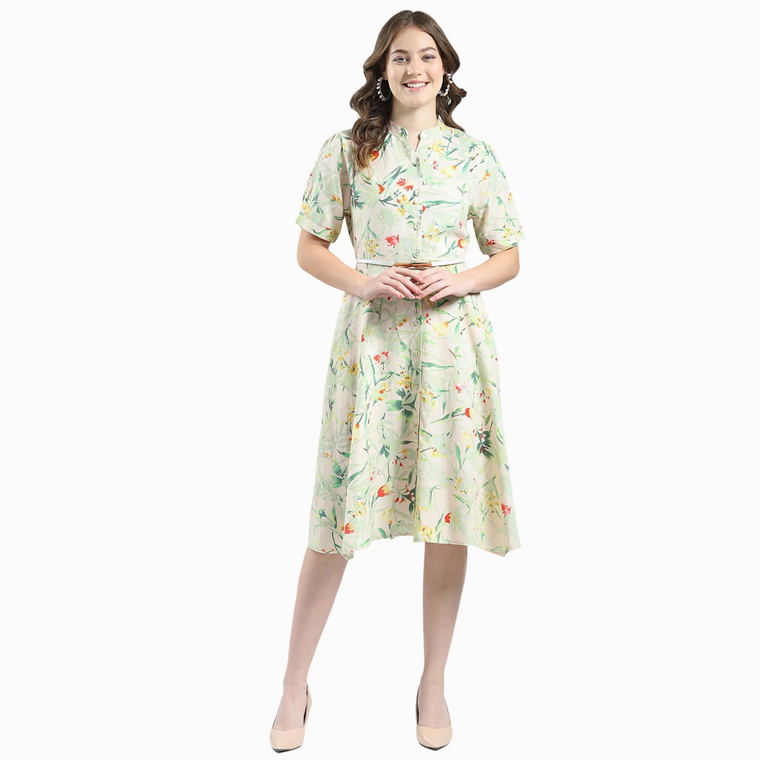 monte carlo Women Regular Fit Printed Western Dress | Half Sleeve Band Neck One Piece with Waist Belt Weastern Dress for Women's-picture-53