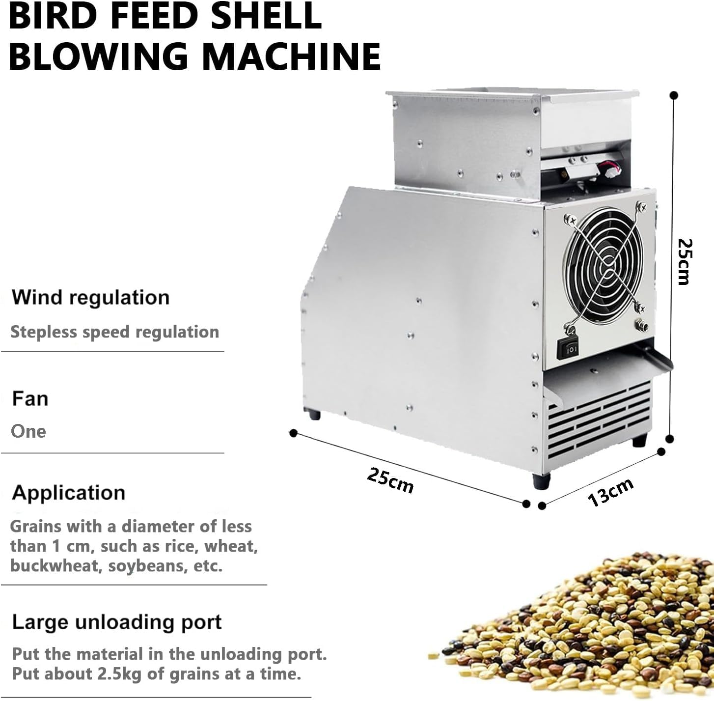 Vogelfutter-schalenspalter, Getreidesiebmaschine Mit Geschwindigkeitsregler Und Verstellbarer Prallplatte, Vibrationsausblendung, Geeignet Für Körner Mit Einem Durchmesser Von Weniger Als 1 cm