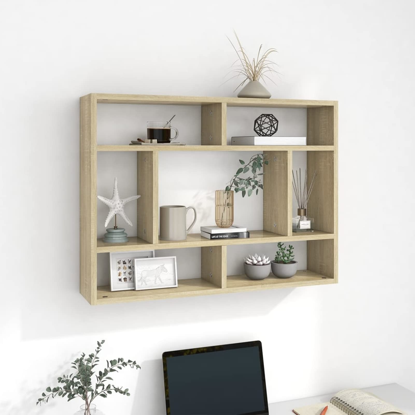 Gecheer Mensola da parete con scomparti aperti, per CD, DVD, in legno di rovere Sonoma, 75 x 16 x 55 cm, for libri, collezioni, decorazioni