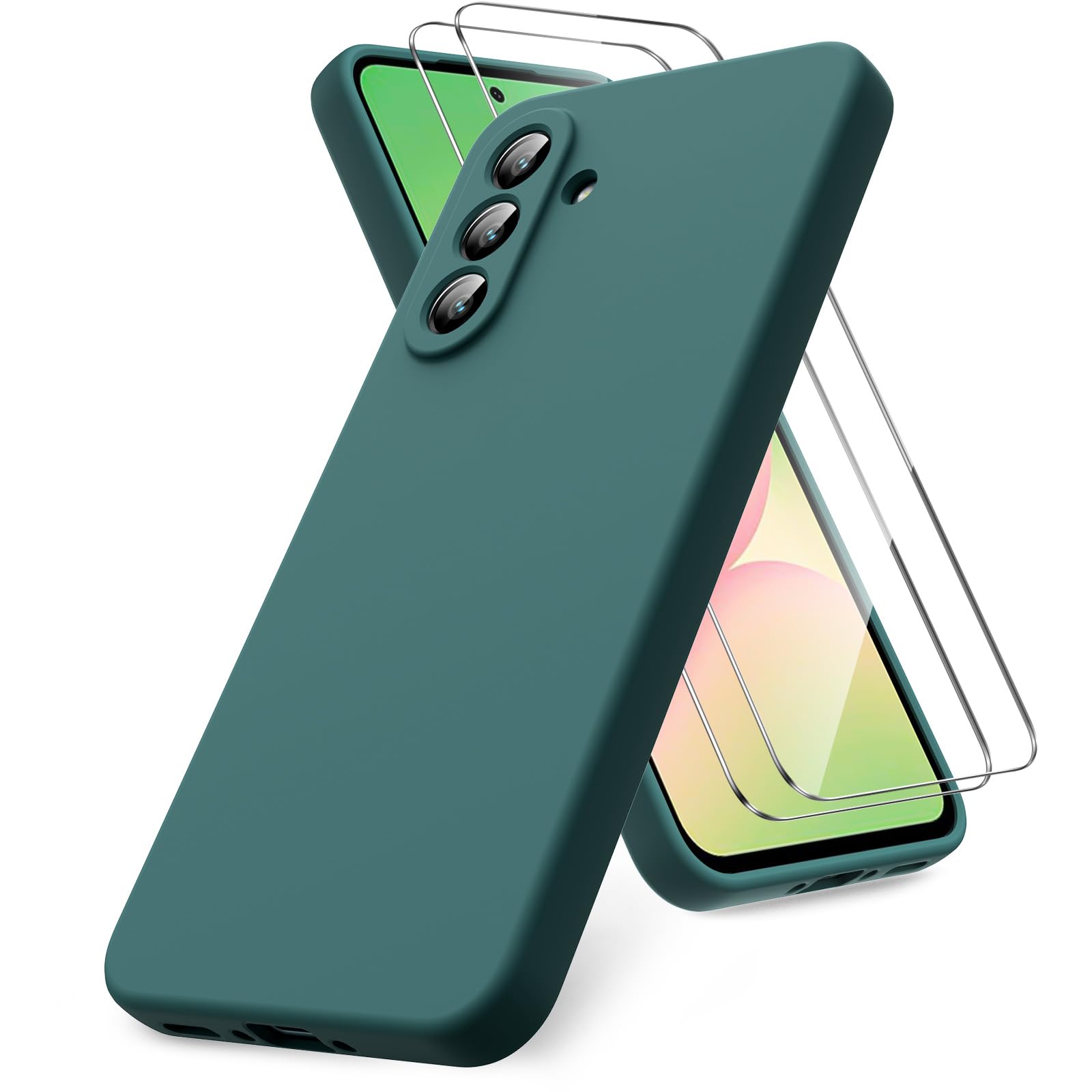 Vansdon Handyhülle kompatibel mit Samsung Galaxy A37 5G Hülle, 2 Stück Panzer Schutz Glas, weiche TPU Flüssigsilikonhülle, stoßfestem Gummi Silikongel Fall-Taupe