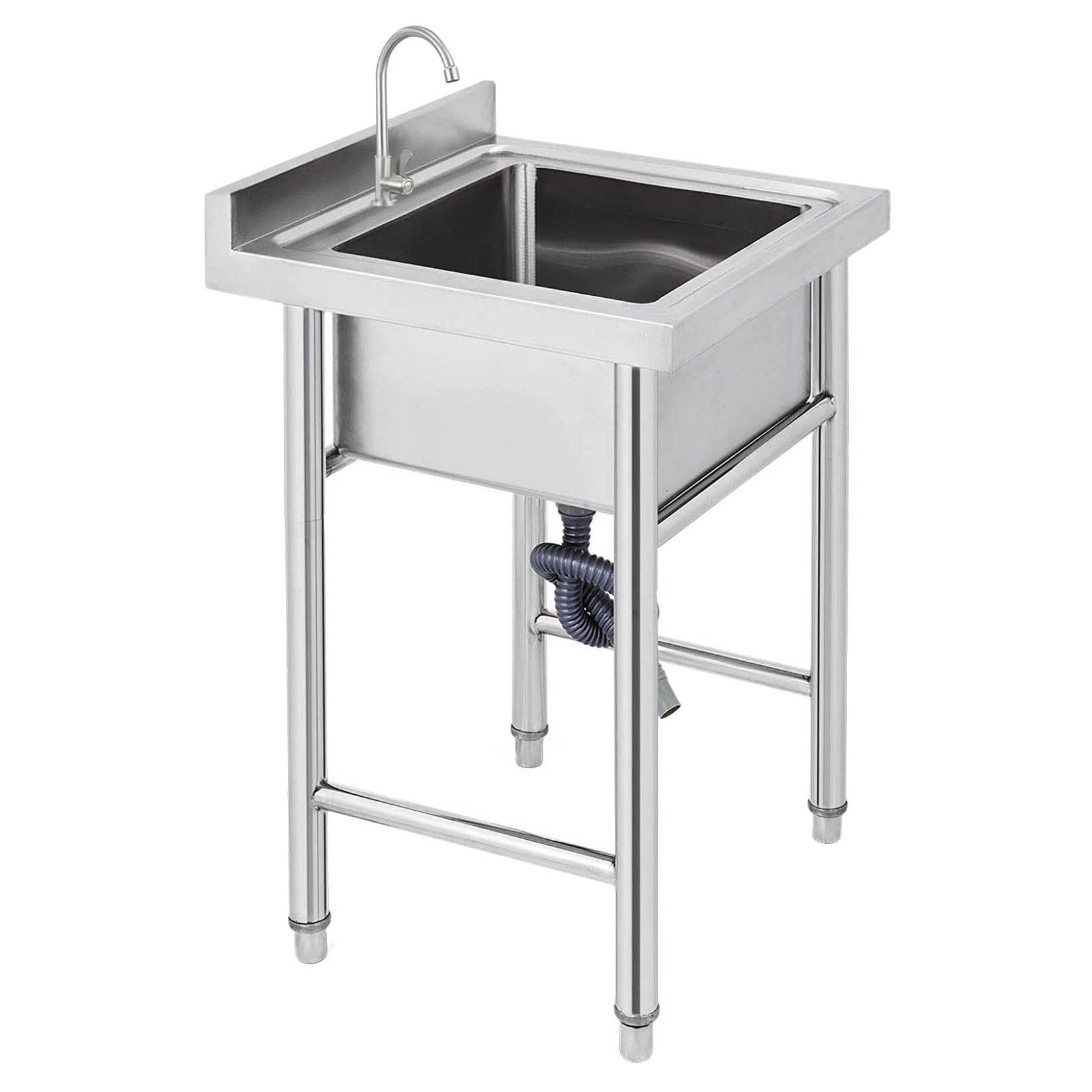 ZTCHSENZT Sink,Kitchen Utility Sink,Single Bowl 304 Stainless Steel Kitchen Sink 1 Compartment Commercial with Faucet and Backsplash, FreeStanding Utility for Restaurant, Garage, L
