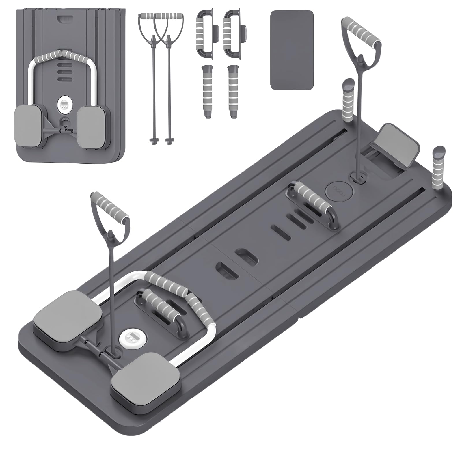 Pilates Reformer, Pilates Board Pieghevole, Tavola da Pilates Multifunzione per Casa con Macchina per Esercizi Addominali Rimbalzo Automatico, Supporto per Pompes e Corda Elastica