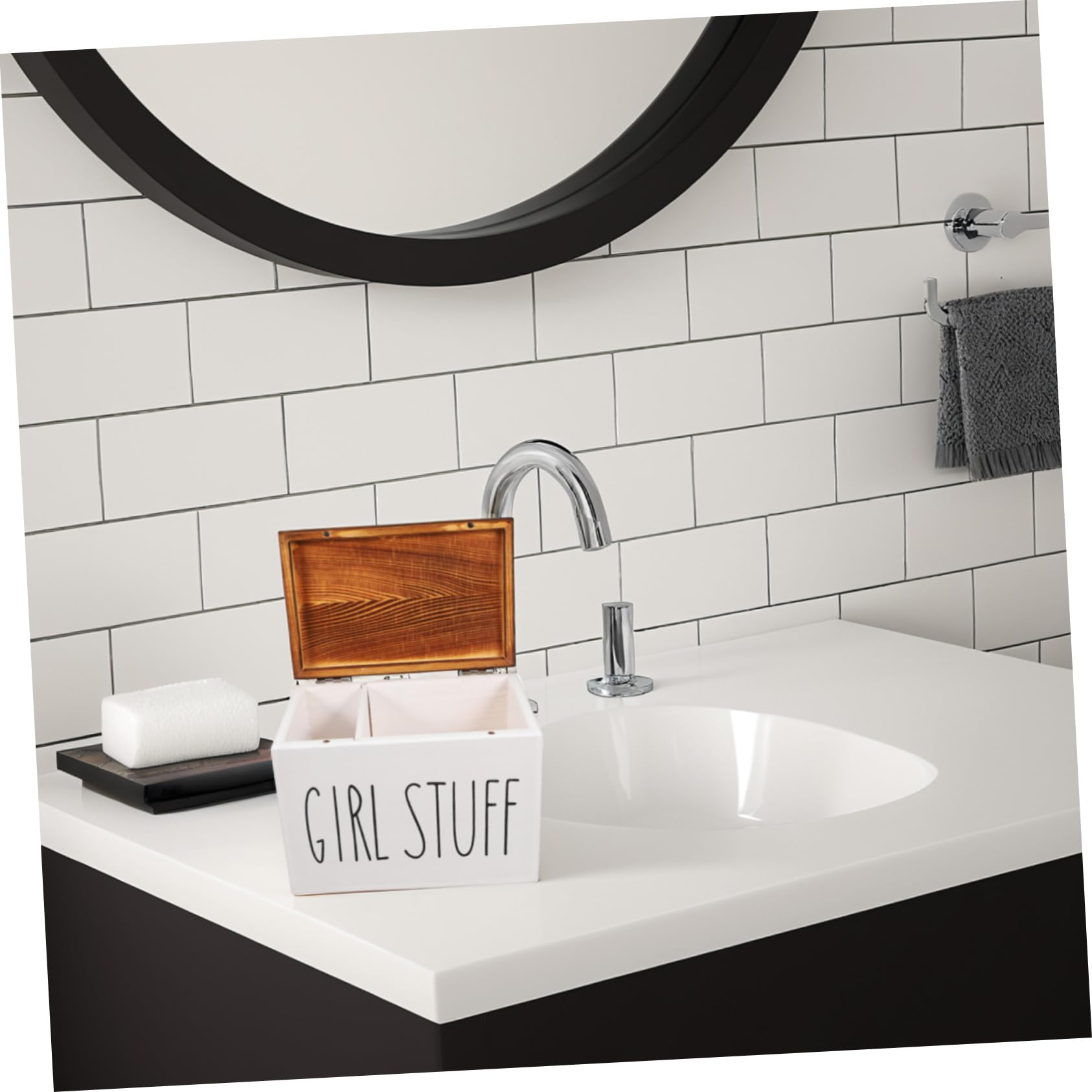Scatola Legno Con Coperchio Per Assorbenti Contenitore Elegante e Funzionale Per Prodotti Femminili Per Decorare Bagno e Mantenere Ordine