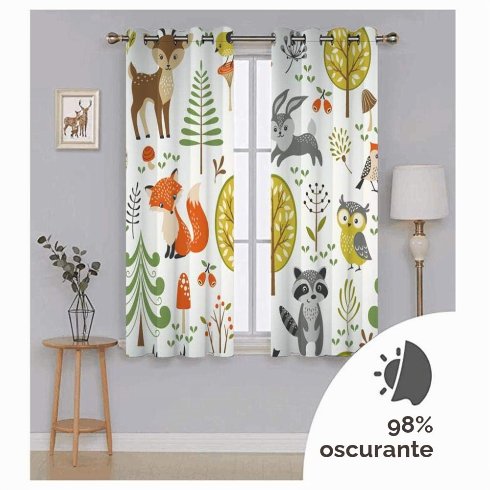 Tende Oscuranti Termiche Isolanti Cartoon bambini animali della foresta Finestre Soggiorno Moderne 2 Pezzi Stampa 3D Oscuranti Termiche Isolanti 140x160cm