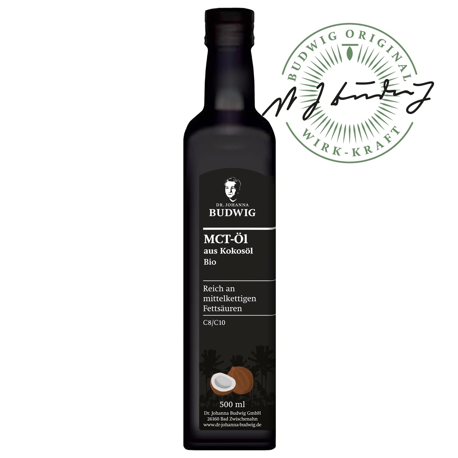 Dr. Budwig Kokosöl Bio MCT Öl (500ml) nativ kaltgepresst | C8 & C10 Fettsäuren - vegan & ketogene Ernährung - flüssig - geschmacksneutral - mct oil - Ketone zum trinken - kokosnussöl