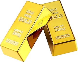 NUOBESTY 3pcs Fake Golden Brick Bullion Realistic Brick Replica Bullion Glittering Golden Brick Halloween Gold Bullion Prop Money for Pirate Theme Party Halloween Decor Movie Prop