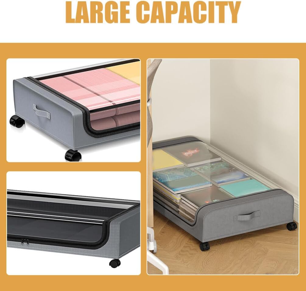 Kichvoe under Bed Storage Box with Wheels Capacity Bedding Holder for Clothes Toys More Convenient under Bed for Bedrooms Easy to