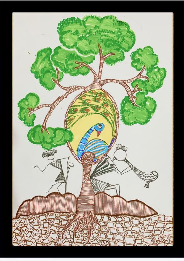 Handmade Warli Mandala Painting with Frame ? Traditional Tribal Art Wall Decor for Home & Office