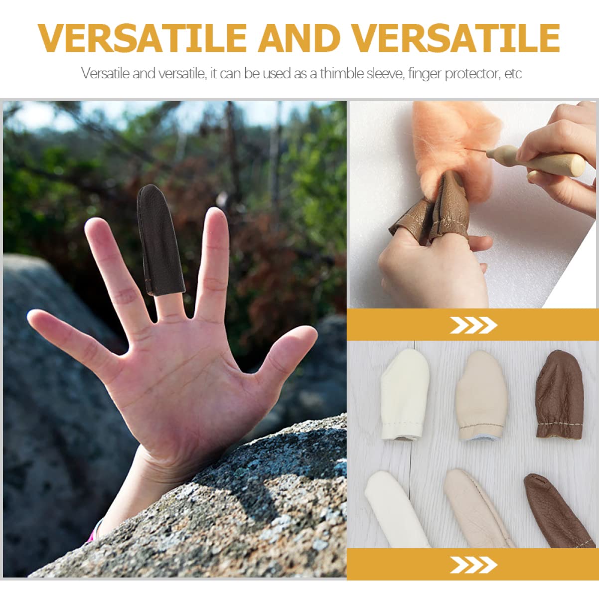 FOMIYES 5 Pairs Leather Thimble Cowhide Thumb Guard Sewing Tumble Protectors Elastic Bandage for Finger Tumble Finger Guards Finger Tips Finger Protectors for Finger Shield Finger Cots