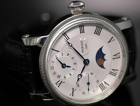 Parnis Men's Hand Wind Mechanical Watch Two Times Moon Phase