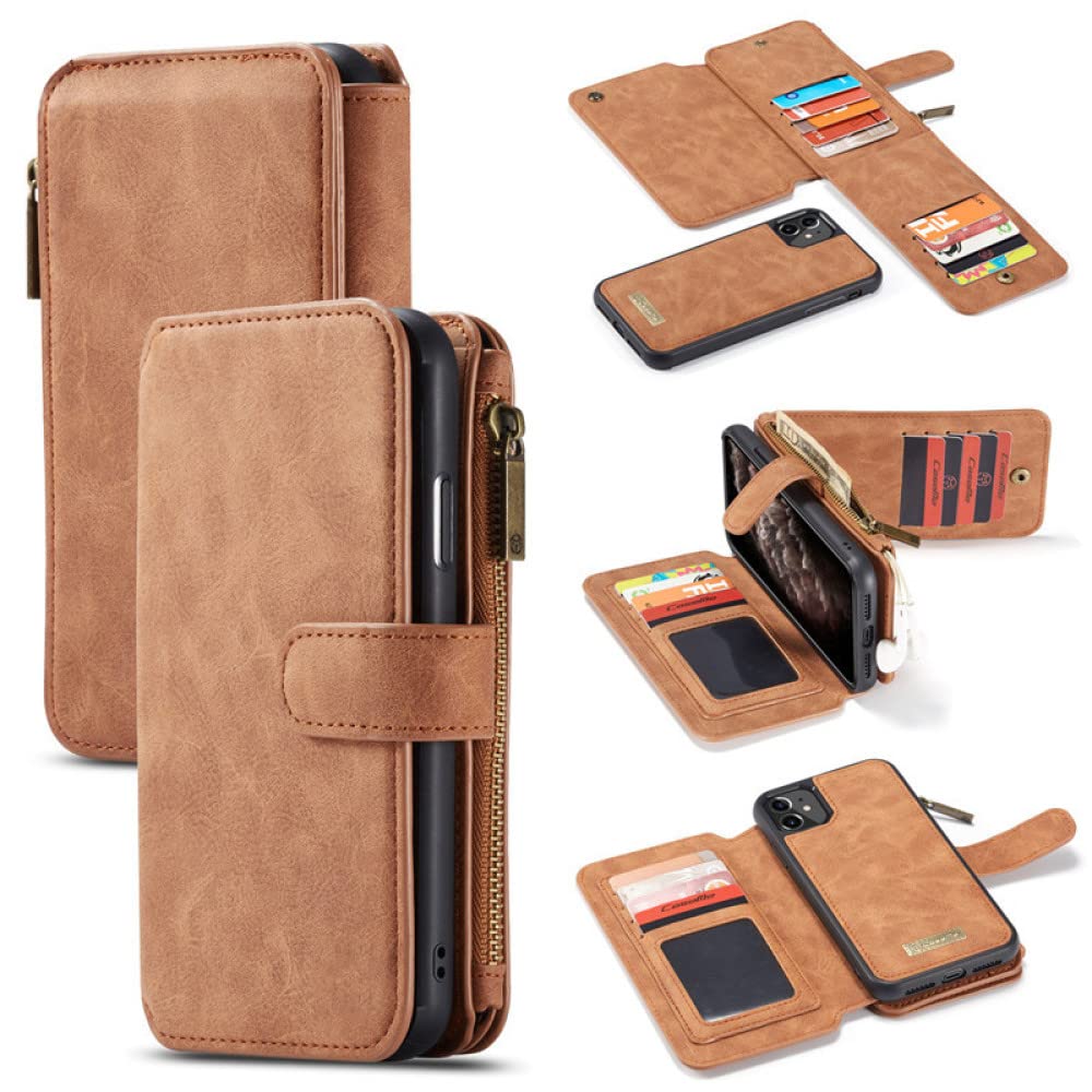 Étui portefeuille iPhone 11 antichoc avec sac à main zippé marron - 6