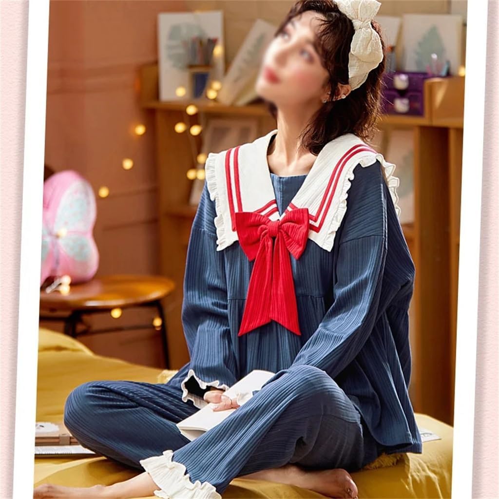 Spring Cotton Women's Pajamas Set Cartoon Goose Print Two Long-sleeved Tops With Loose Trousers