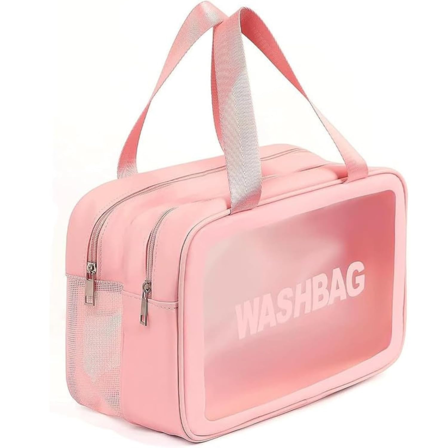 KitchenFest Women and Girl Cosmetic Bag with Dual Zip Toiletry Organizer Travel Portable Accessories Pouch with Carry Handle Vanity Case Make Up Handbag Pink Pack of 1-image-25