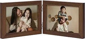 decorUhome Double 6x4 Picture Frame Horizontal, Engineered Wood Bifold Photo Frame with Plexiglass for Tabletop Display, 6x4, Brown