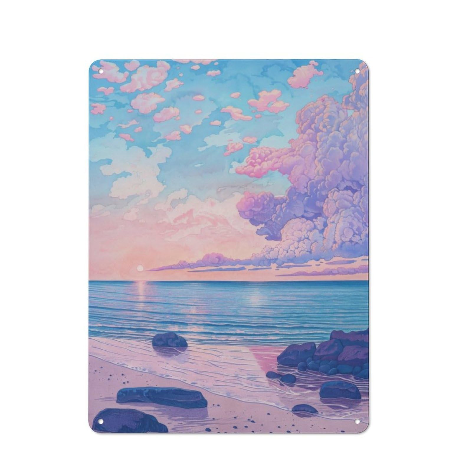 Junmoney Sunset Beach Tin Wall Plaque 40X30cm With For Living Room Or Hallway, For Garage, Workshop And Man Cave Decoration