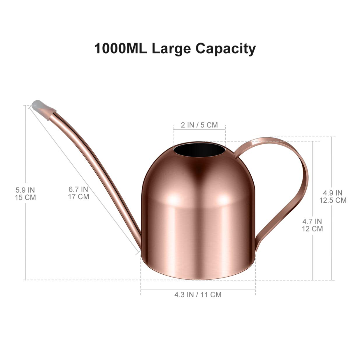 1 arrosoir en Acier Inoxydable pour Plantes d'intérieur ou Plantes d'intérieur - Long Bec - 1000 ML - Petit Pot d'arrosage de Jardin (cuivre)
