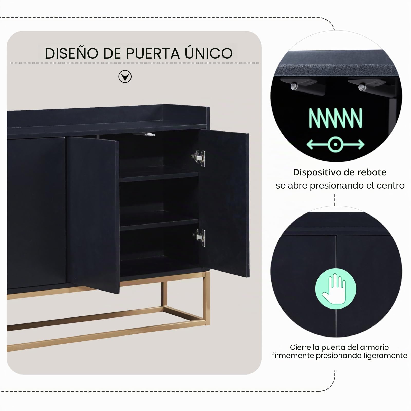 FEEOHOME - Aparador bajo, mueble de almacenamiento con patas de metal, mueble de cocina con 4 puertas y estantes ajustables, armario de cocina, 120 x 30 x 80 cm, para comedor, salón (Negro)
