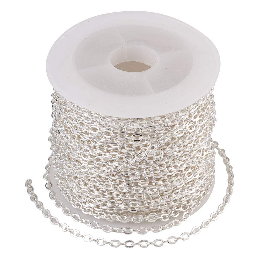 Cheriswelry Iron Cable Chains,10m Silver Oval Cross Curb Necklace Chain Rolo Cable Link Unwelded with Spool for Jewelry Crafts Making โ image 1