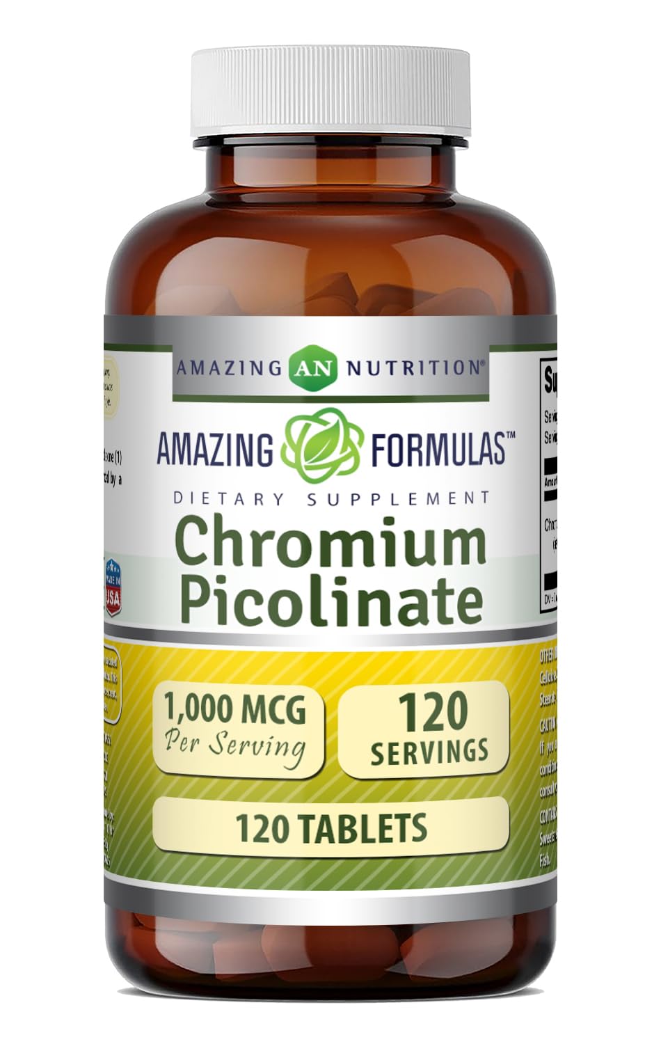 Amazing Formulas Chromium Picolinate 1000 Mcg | Tablets Supplement | Non-GMO | Gluten-Free | Made in USA (120 Count, 1 Pack) 1 Pack 120 Count (Pack of 1)