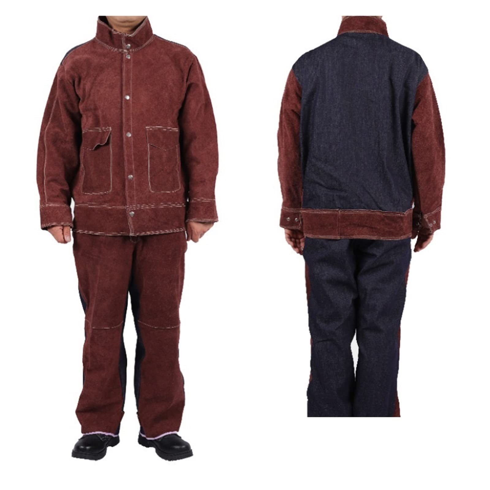 Combinaison de soudage en cuir Coux de soudage Résistant à la chaleur et ignifuge(Brown,XL)