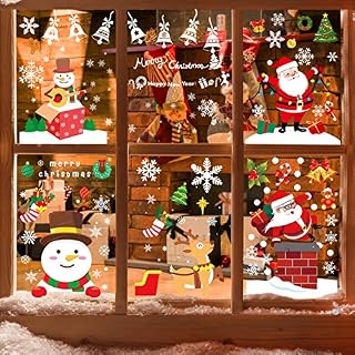 WD&CD 260 PCS Christmas Snowflake Window Cling Stickers for Glass, 11 Sheets Xmas Decals Decorations Holiday Snowflake Santa Claus Reindeer Decals for Party