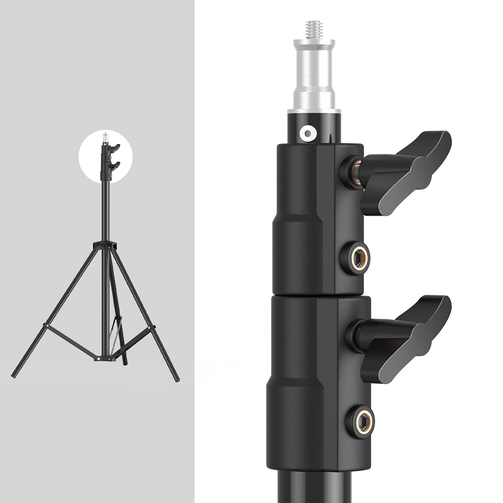 Andoer Statyw do lampy, maks. 2 m, statyw oświetleniowy ze śrubą 1/4", bezstopniowo regulowany stojak na światło ze stopu aluminium, do studia fotografii wideo Softbox reflektor