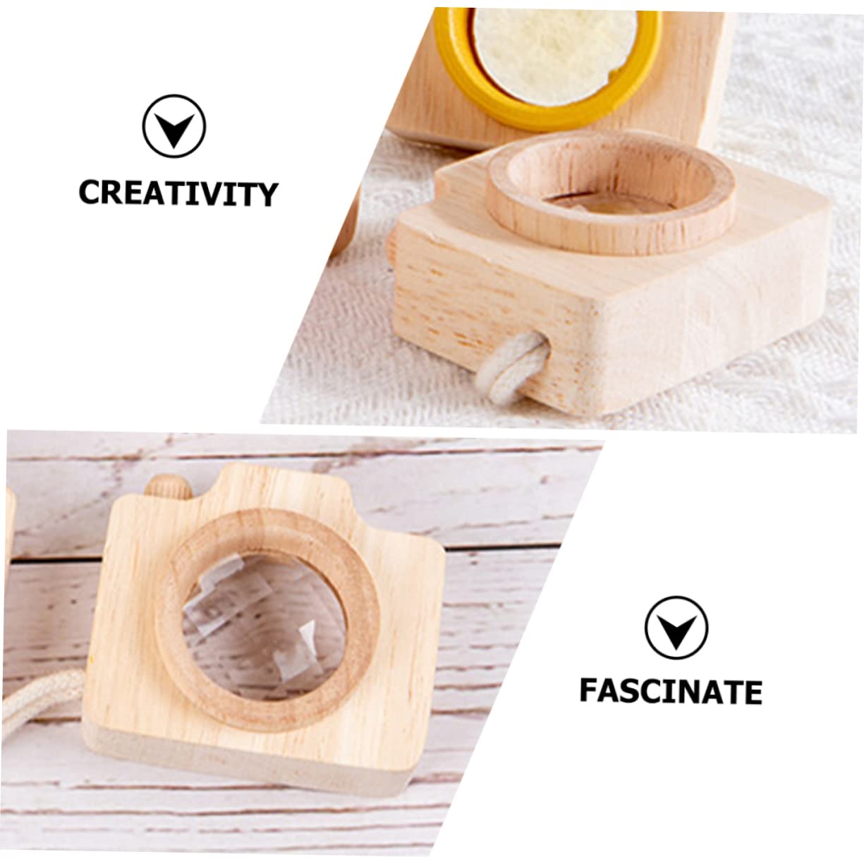 KONTONTY Kaleidoscope Toy Camera Set 2pcs Miniature Wooden Cameras Enhance Boys and Girls' Creativity Perception