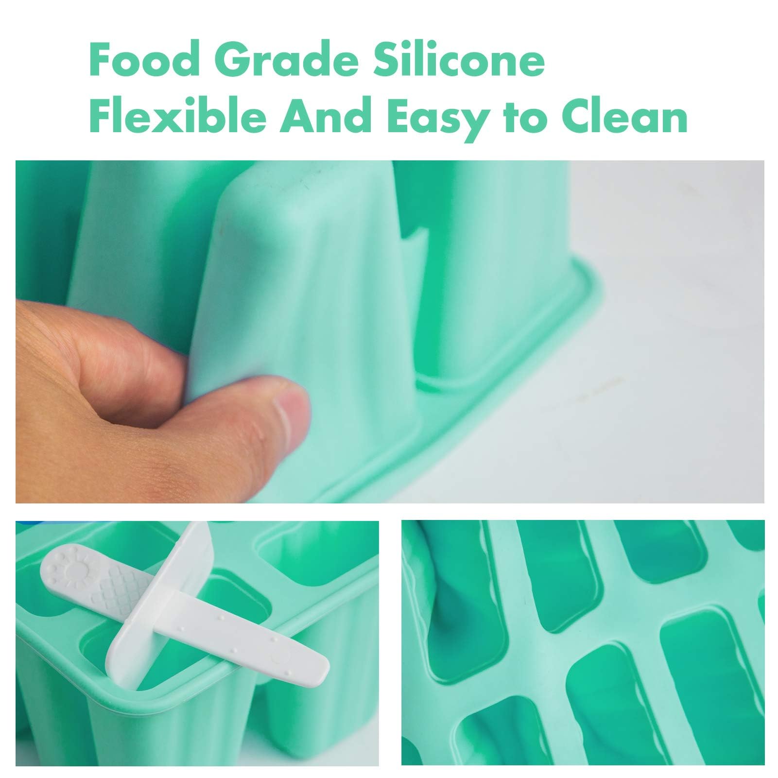 Molde de Silicona para Helados, Reutilizables y Libres de BPA, Incluyen un Cepillo de Limpieza y Embudo de Silicona Plegable, Fácil de Usar para Helados Caseros (12 Cavidades - Verde)