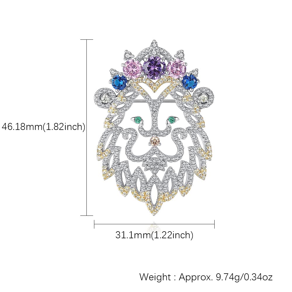 Broche de león para Mujer, de Moda, con circonitas Coloridas, Corona, Broche para Solapa, joyería de Regalo