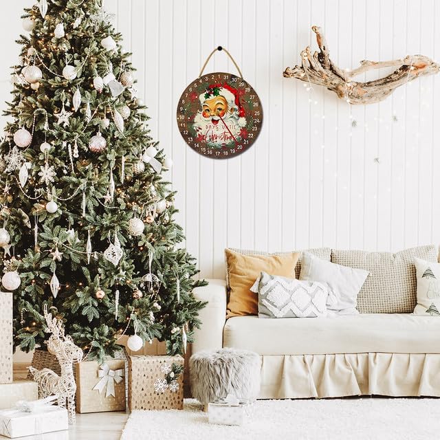 Miniatura 10 de Sokomurg Calendario de Adviento de Navidad, calendario de cuenta regresiva, decoración redonda de madera, letrero de árbol de Navidad, decoración de