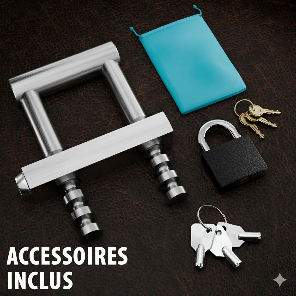 Cadenas Exterieur Etanche – Antivol U, Gros Cadenas Inox Marine, Longue Tige pour Portail, Antivol Garage, Container, Réglable en 5 Positions, Comprend un Sac et petit cadenas.