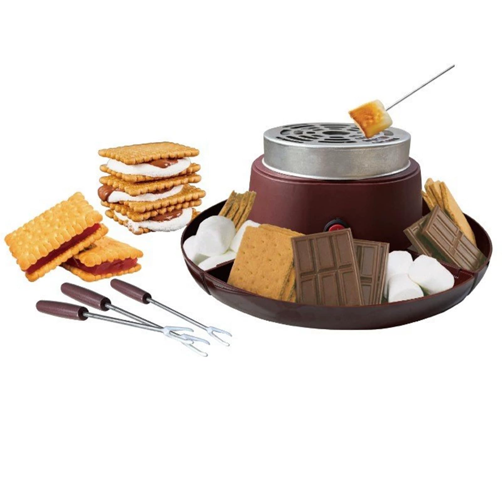 Máquina para hacer s'mores con enchufe europeo, gran capacidad, ideal para fiestas y celebraciones. Asadora eléctrica portátil de malvaviscos para