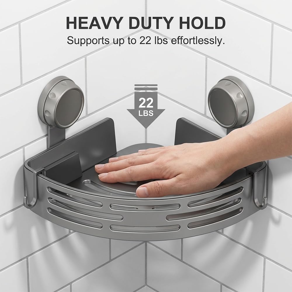 Estantes esquineros triangulares con ventosa 2026, sin taladro, estante de baño con estantes esquineros impermeables para ducha, 2 unidades, color negro