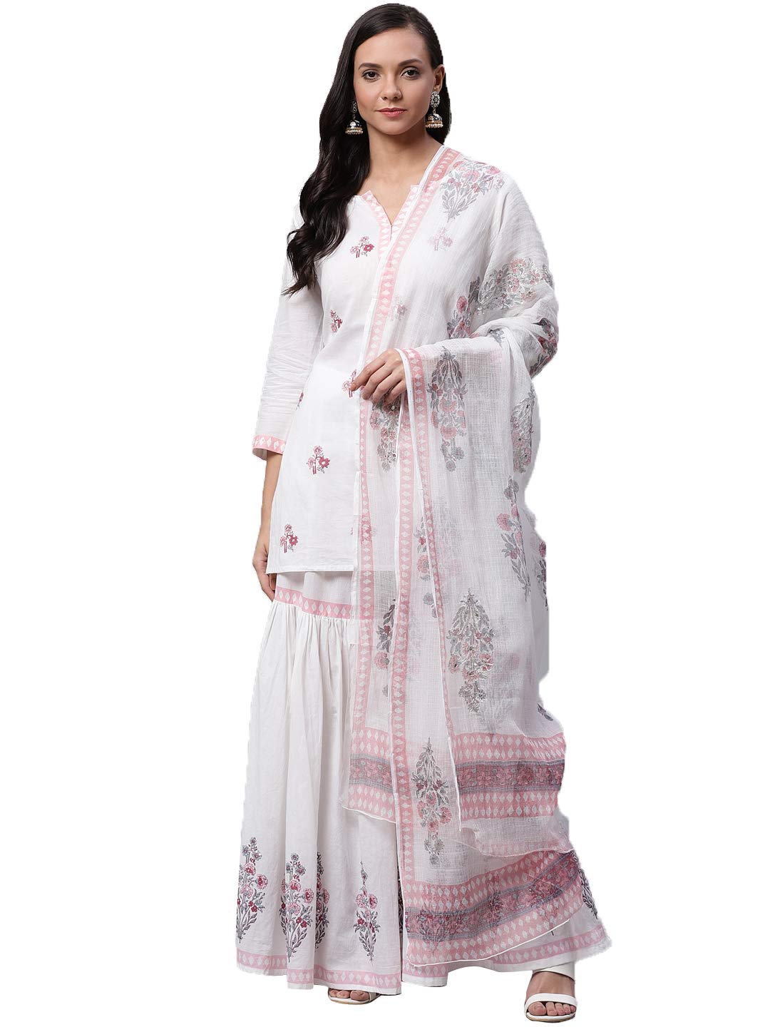 Divena White Cotton Kurti Sharara With Kota Dori Dupatta Divena White Cotton Kurti Sharara With Kota Dori Dupatta