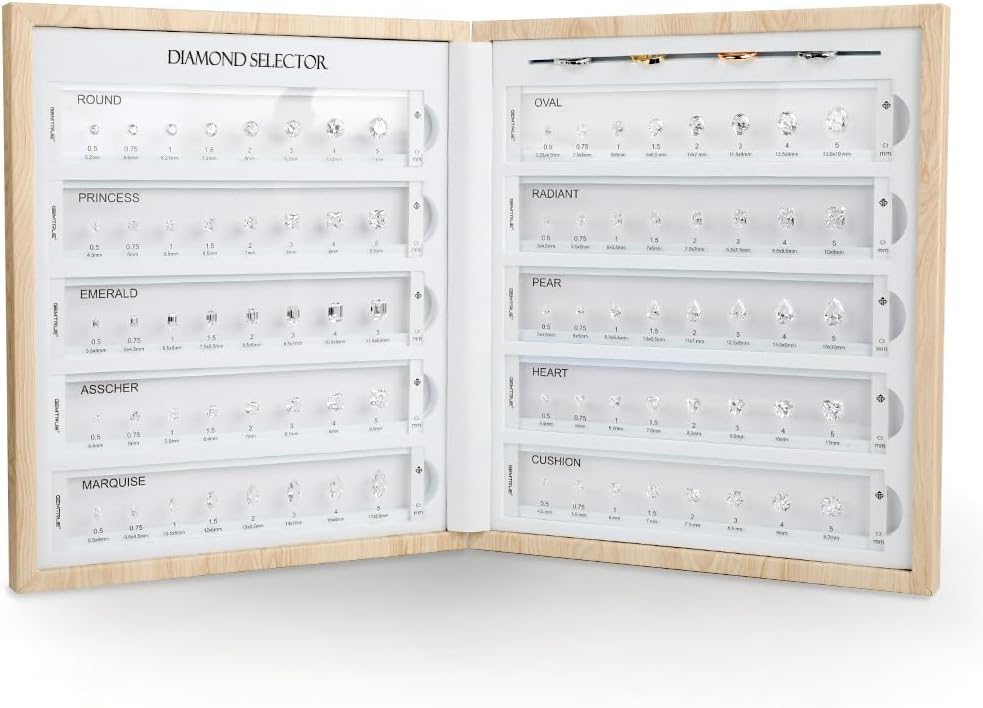 gemtrue Diamond Selector Kit - Visual Diamond Size and Shape Kit 5A Standard Cubic Zirconia (DK110-1008-3MM)